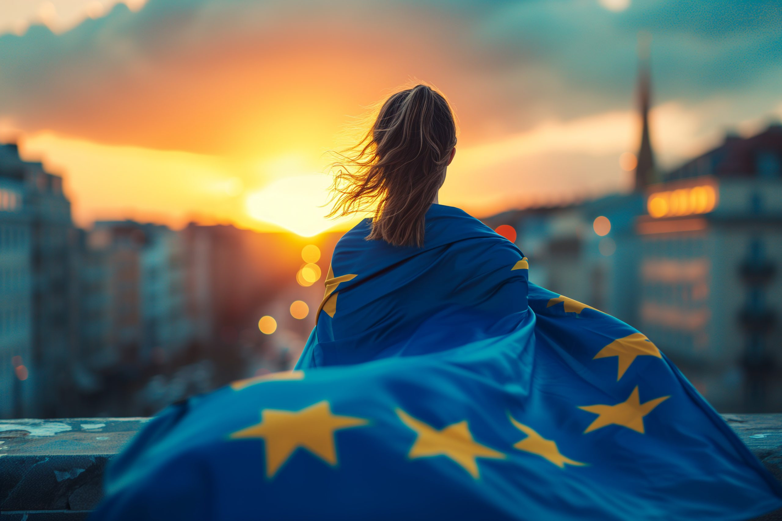 Frau mit europäischer Flagge