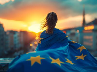 Frau mit europäischer Flagge