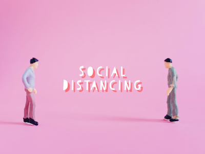 Social distance concept, miniature people standing keep distance